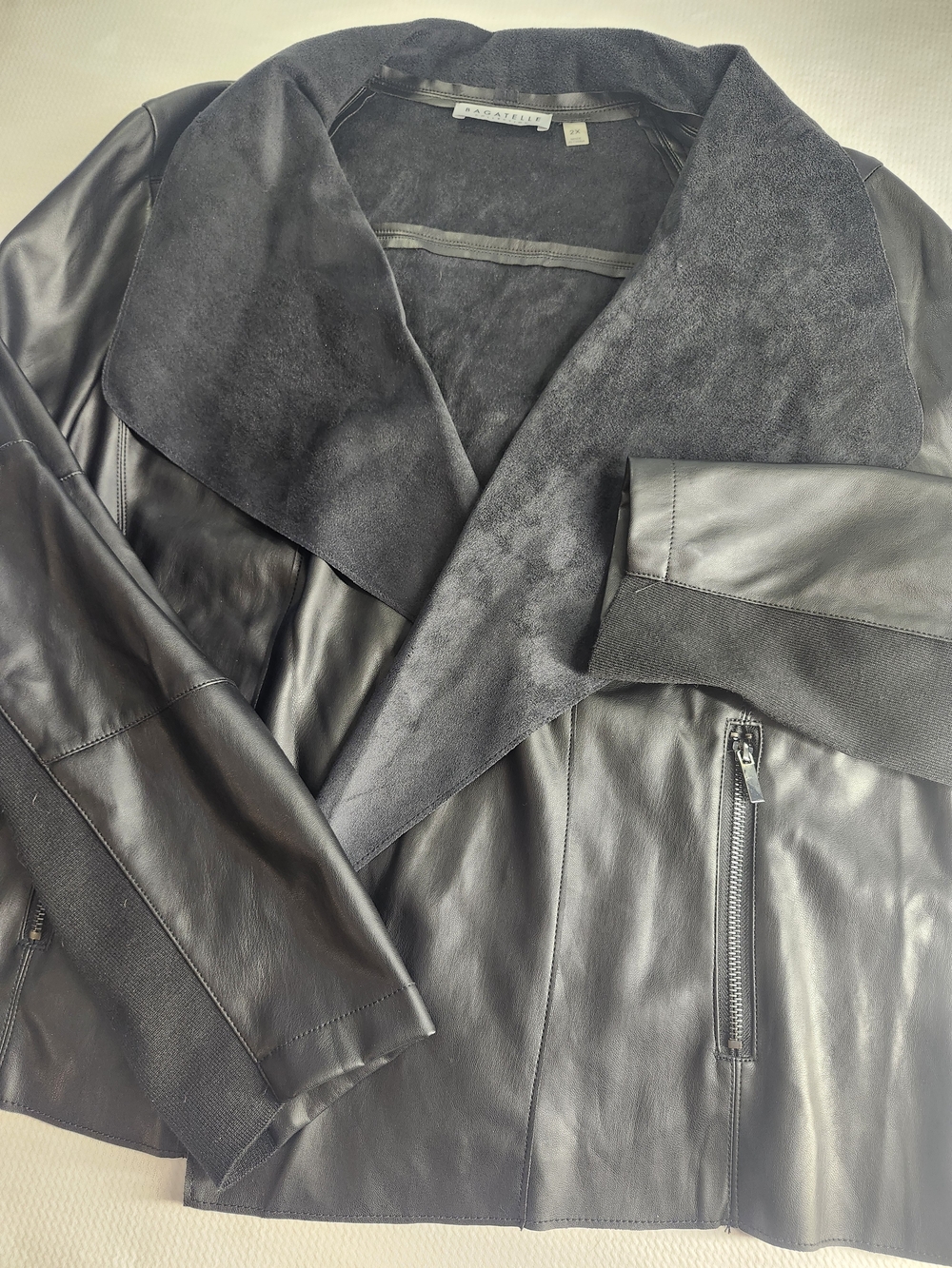 Bagatelle Faux Suede Leather Jacket Womens Black 2X Open Front Long Sleeve
